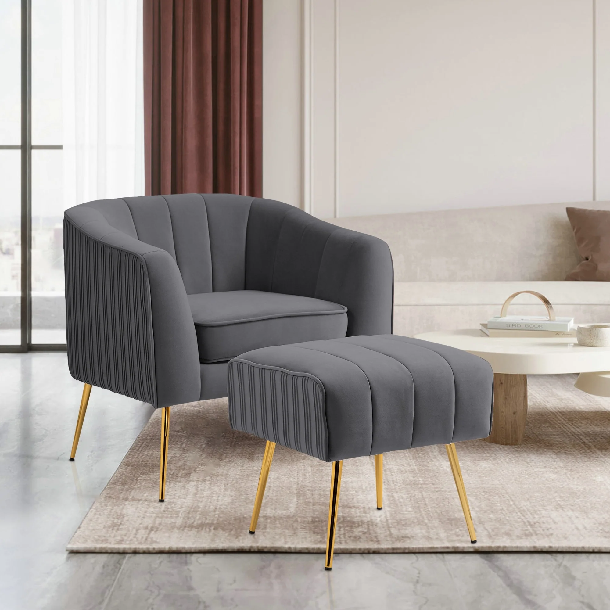 Velvet Shell Shaped Chair with Gold Tone Legs