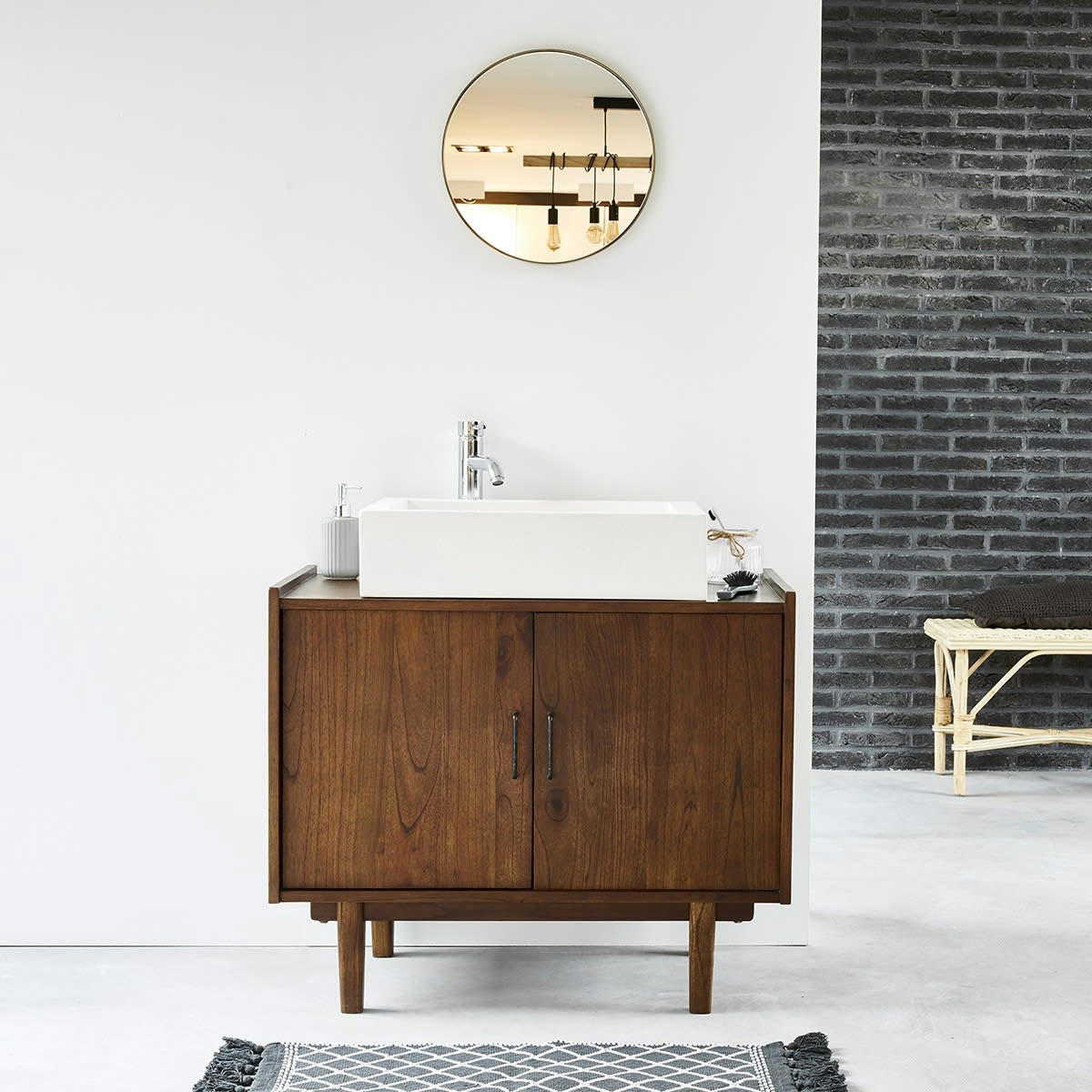 VINTAGE - Meuble sous vasque en mindi massif 90 cm
