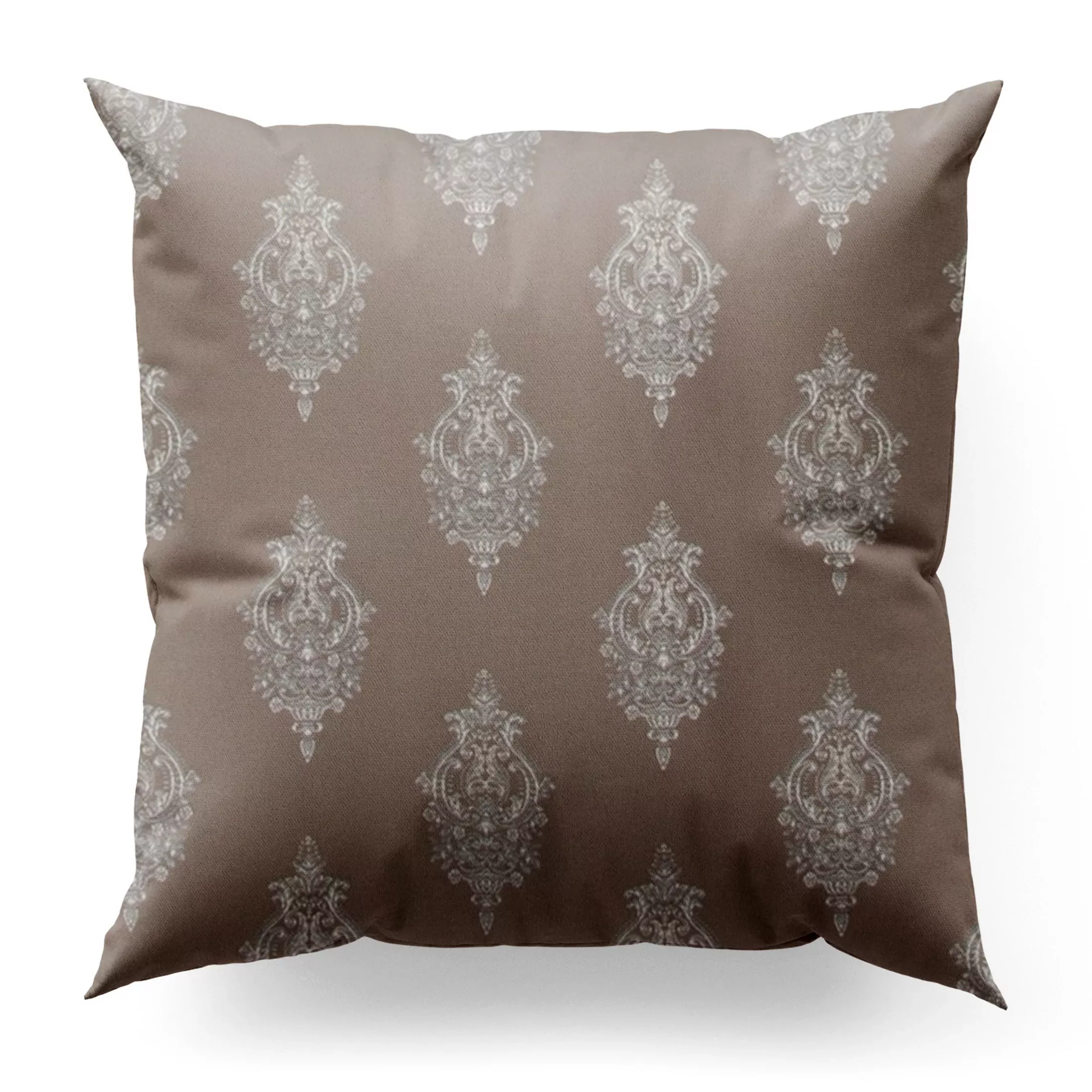 Poszewka na wymiar ciemnobeżowo srebrna z eleganckiej tkaniny w drobny ornamentowy wzór