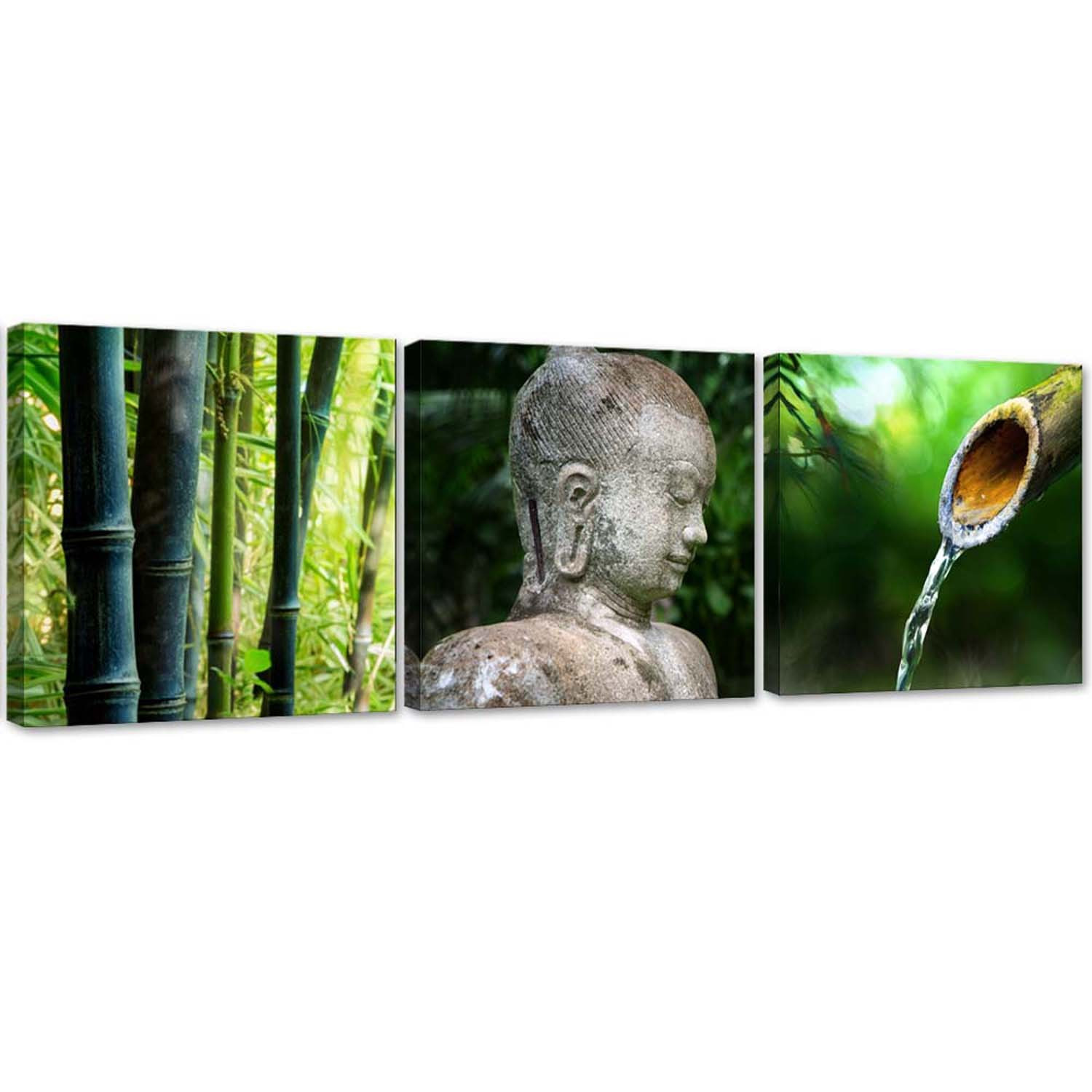 Zestaw obrazów na płótnie, Budda i bambusy zen (90x30)