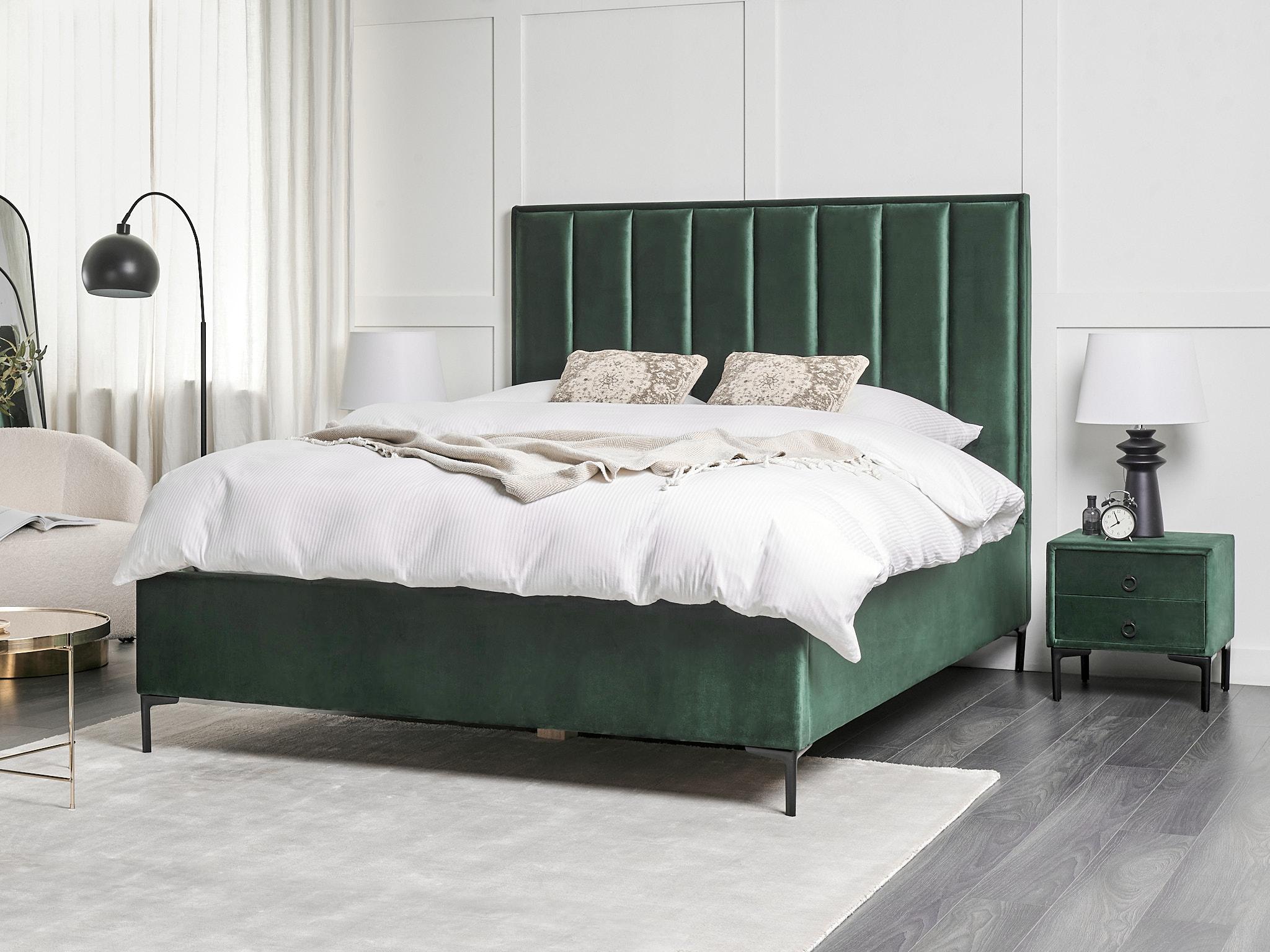 Bedroom Set Velvet SEZANNE 160 x 200 cm (EU King Size) Dark Green