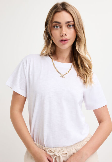 Womens White Cotton Short Sleeve T-Shirt