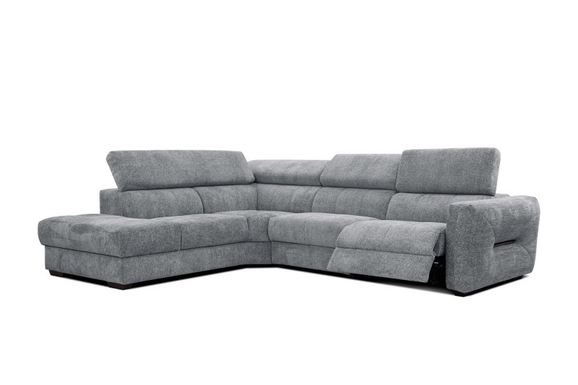 CALVERA Sofa narożna 5 osobowa lewa, 1 x Relax Zero Gravity, szara