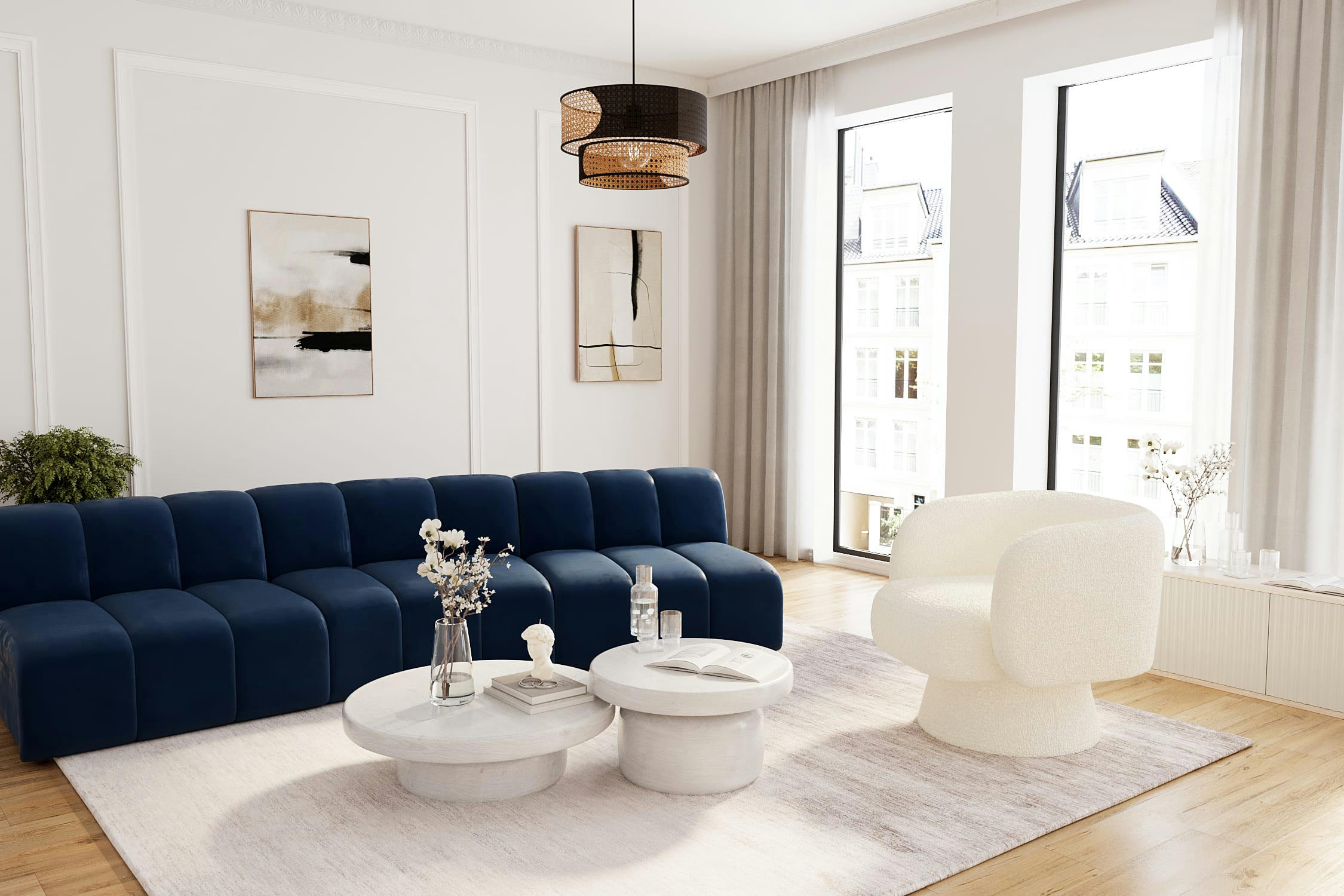 HELENE - Chauffeuse d’angle pour canapé modulable en velours bleu marine