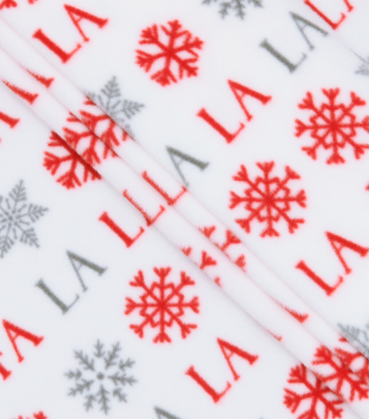 Fa La La & Snowflakes on White Anti Pill Fleece Fabric