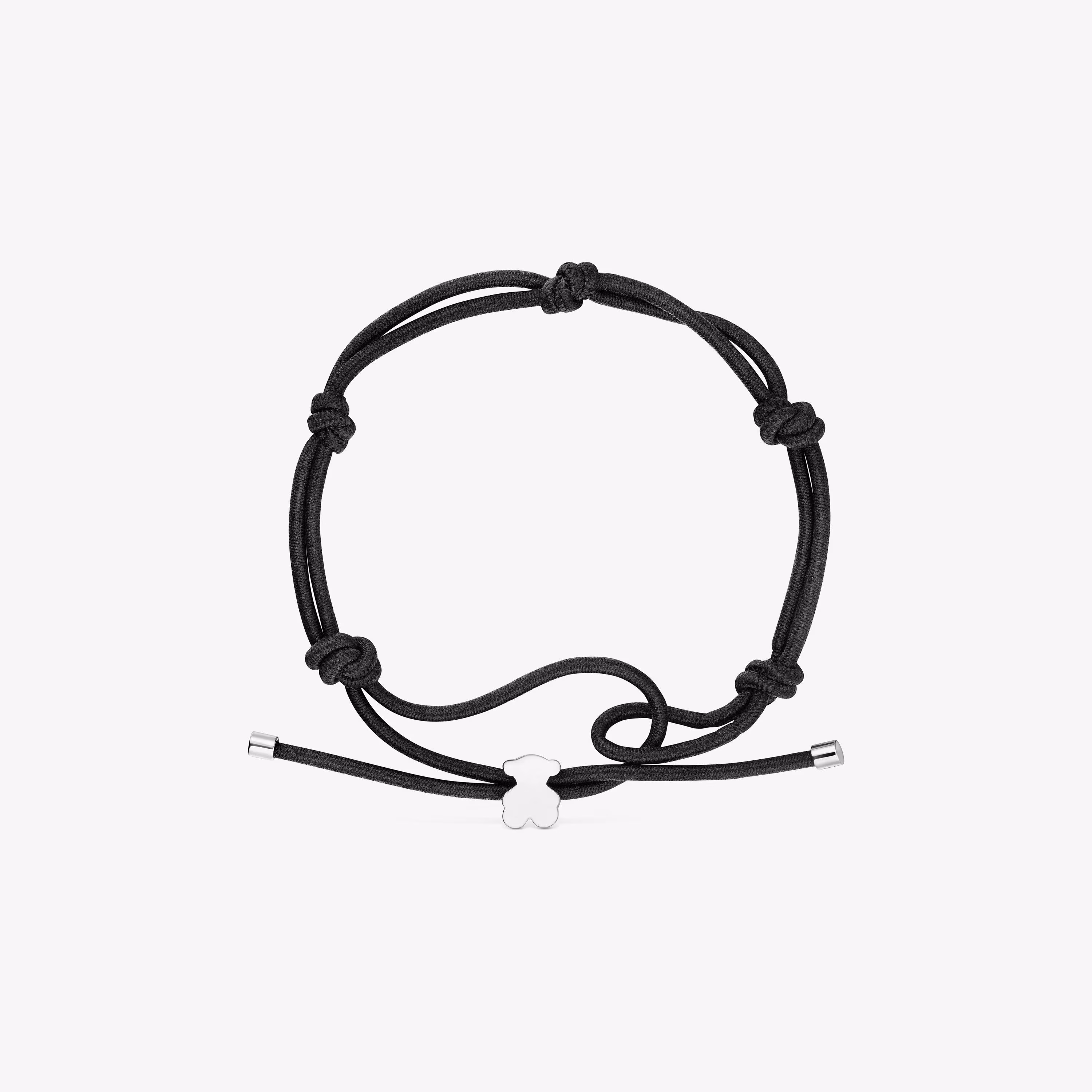 Pulsera elástica negra y oso de plata Sweet Dolls