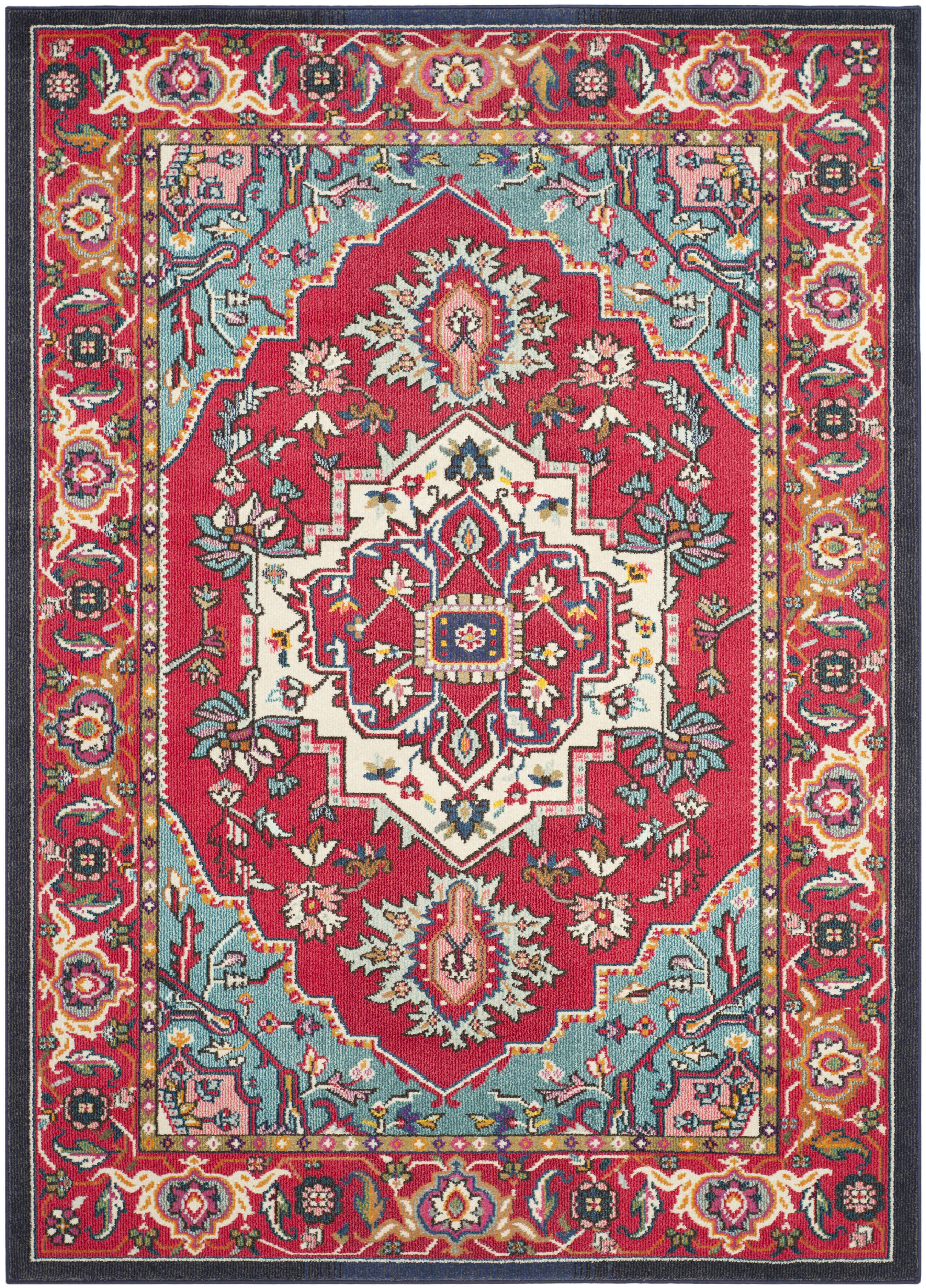 MONACO - Tapis de salon interieur en rouge & turquoise, 201 x 279 cm