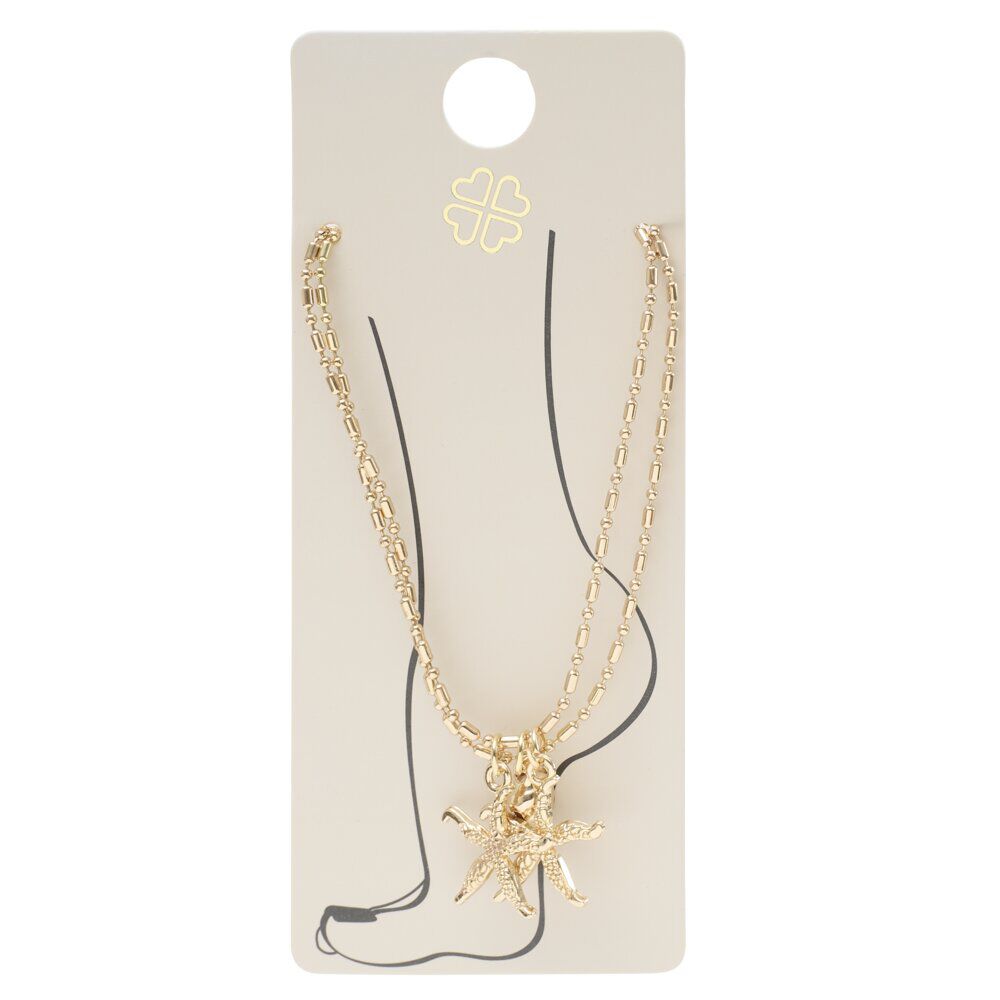 ChaÎne cheville 2 rangs pampilles étoiles de mer métal doré L11cm