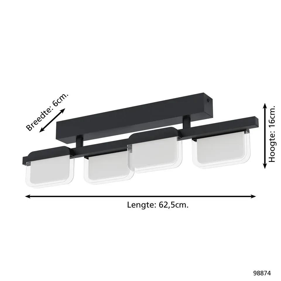 EGLO Ervidel Plafonni&egrave;re - LED - 62.5 cm - Zwart