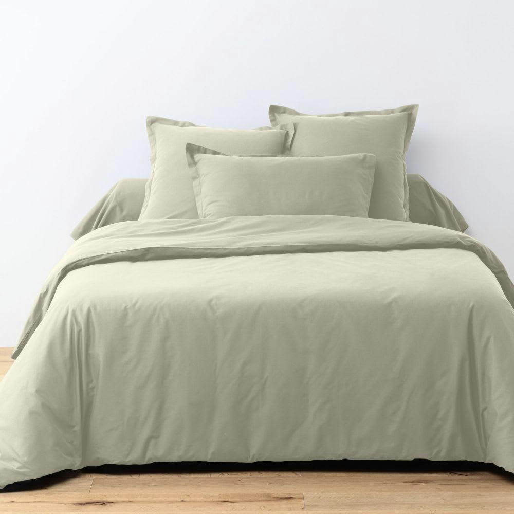 - Parure de lit 2 places coton unie beige grège 200x200 cm