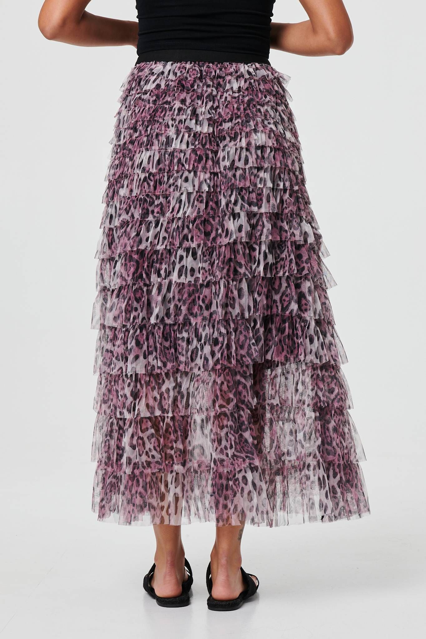 Izabel London Animal Print Semi Sheer Mesh Midi Skirt