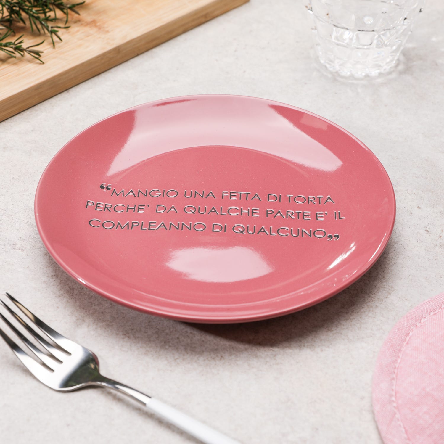 Piatto frutta malva con scritta 19,5 cm in stoneware