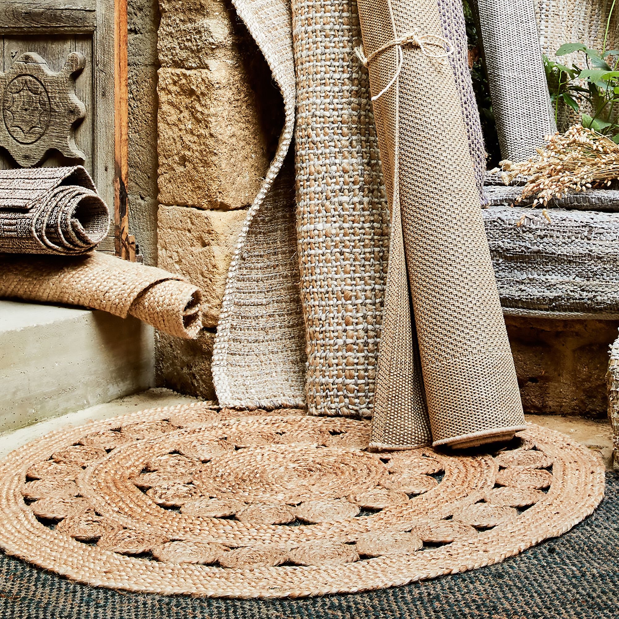 ROSACE - Tapis rond ajouré en jute - naturel D120cm