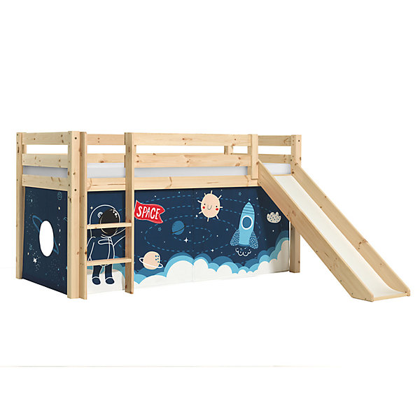Lit Mi-Hauteur 90x200 Toboggan sommier inclus housse Space Vipack Pino Bois