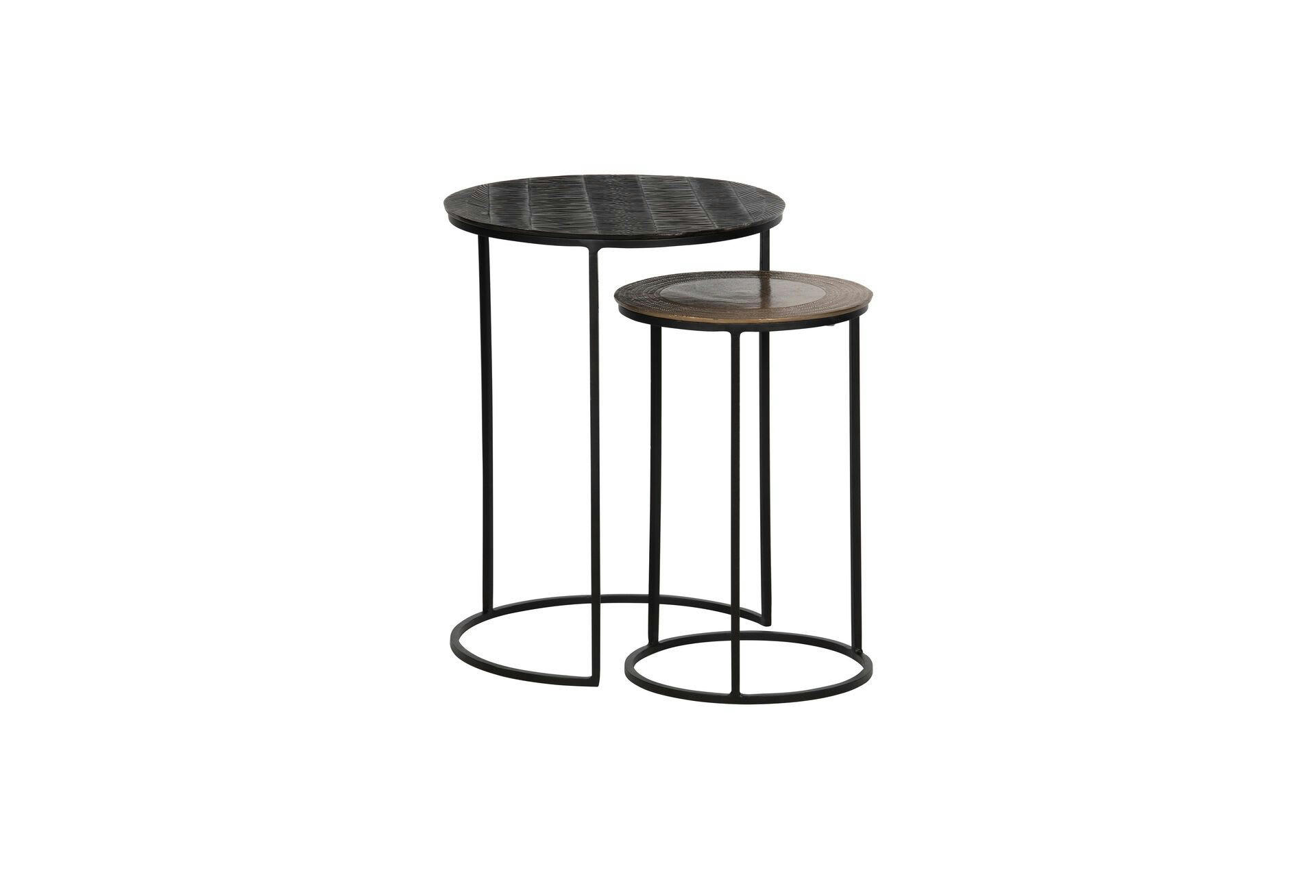 TATE - Lot de 2 tables d'appoint en métal noir et marron