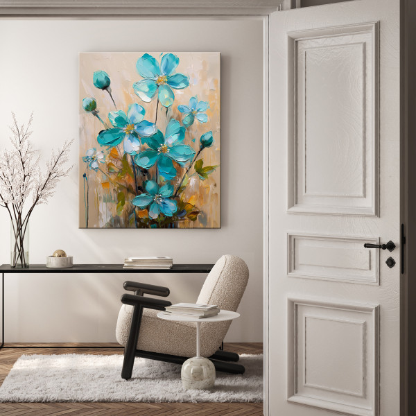 Feeby Obraz na płótnie, Kwiaty Malowane Turkusowy 40x60