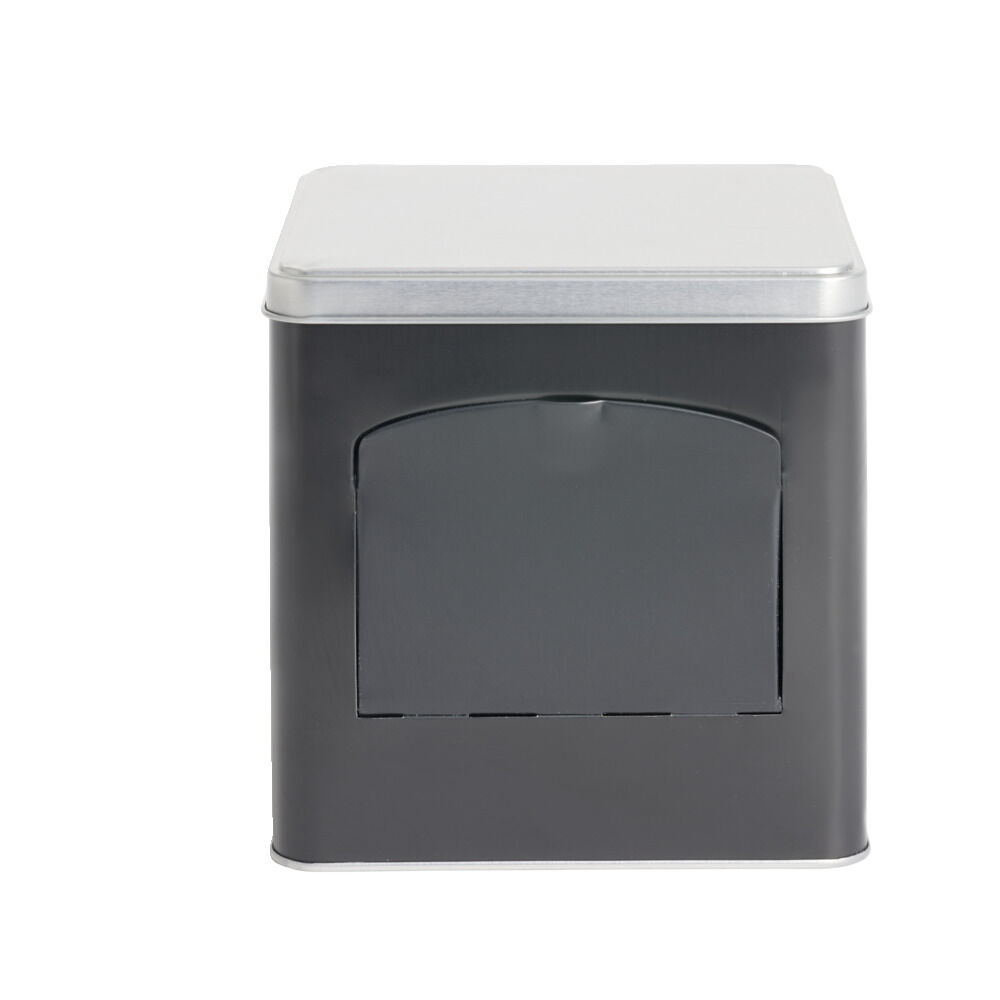 BoÎte conservation avec ouverture métal noir et gris 14,5x14,5x14,5cm