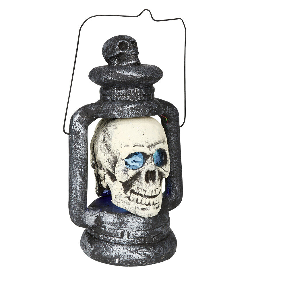Lanterne Halloween tête de mort grise et blanche