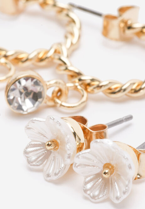 Womens 6pk Gold Diamante Flower Earrings