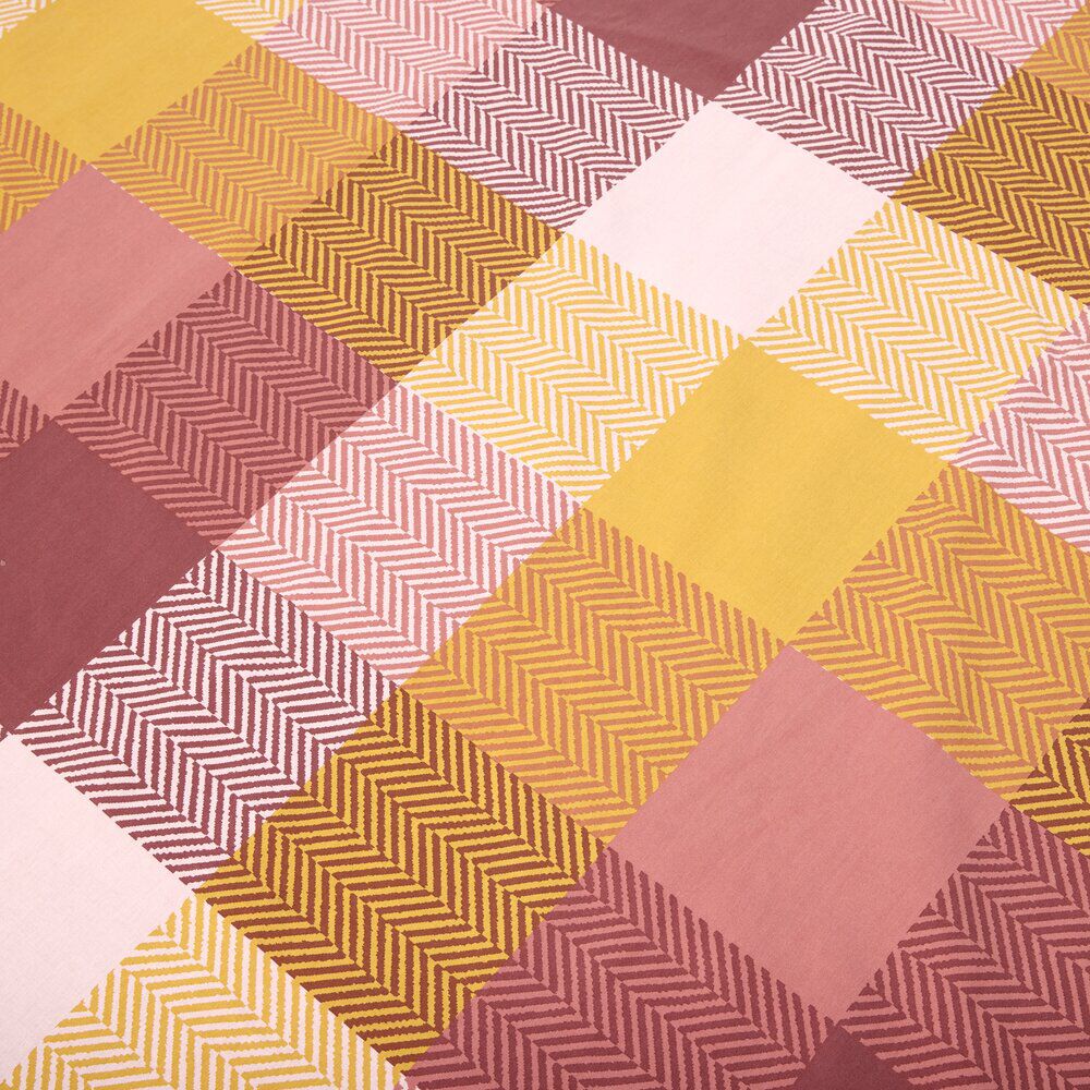 Parure de lit 2 personnes 220x240cm 2 taies 63x63cm coton carreaux rouge et orange
