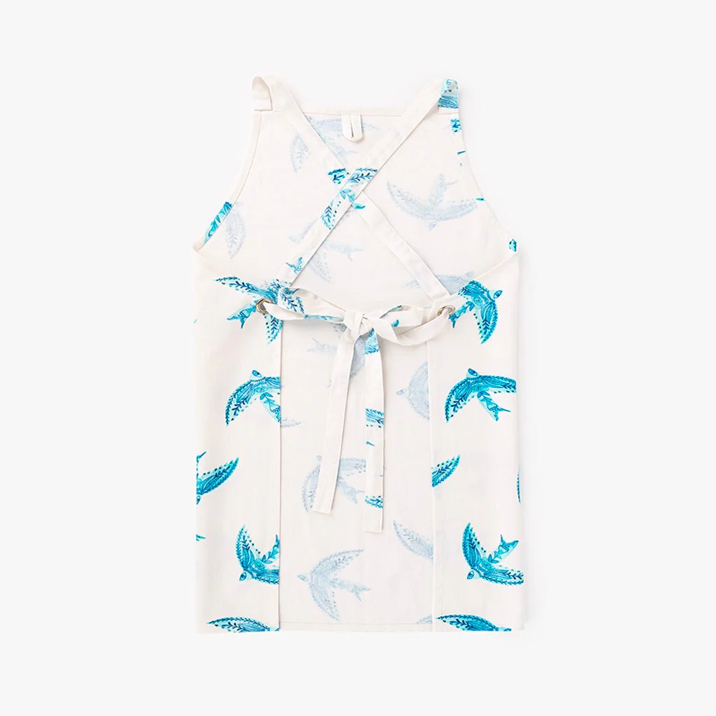 Avental Algodão Branco com Pássaros Azuis BLUE BIRD