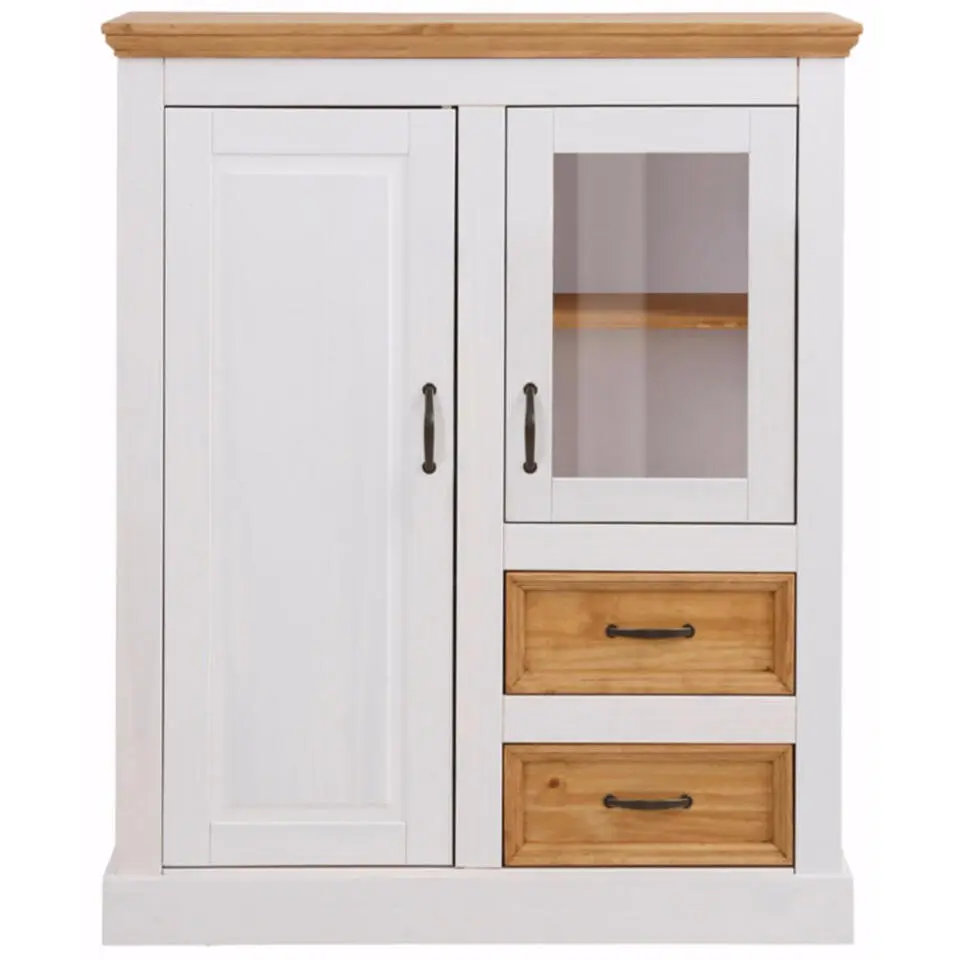 Selma - Kast met 2 deuren en 2 laden in wit gebeitst dennenhout