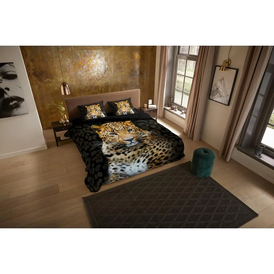 Pure dekbedovertrek luipaard - 1 persoons 140x200/220 cm - Zwart - Microvezel
