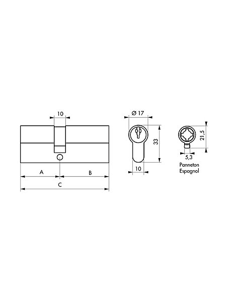 Cylindre 30 x 50 mm panneton ESP 3 clés nickelé - THIRARD