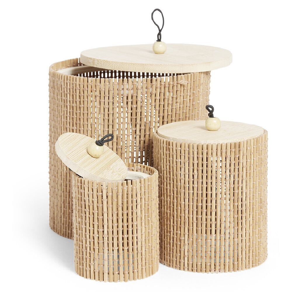 BoÎte rangement ronde en bambou x3
