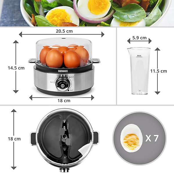 EB40 BK Cuiseur à oeufs 400W 1 à 7 oeufs Thermostat minuteur Cuisson pour oeufs durs ou mollet ou à la coque Sans BPA Duronic