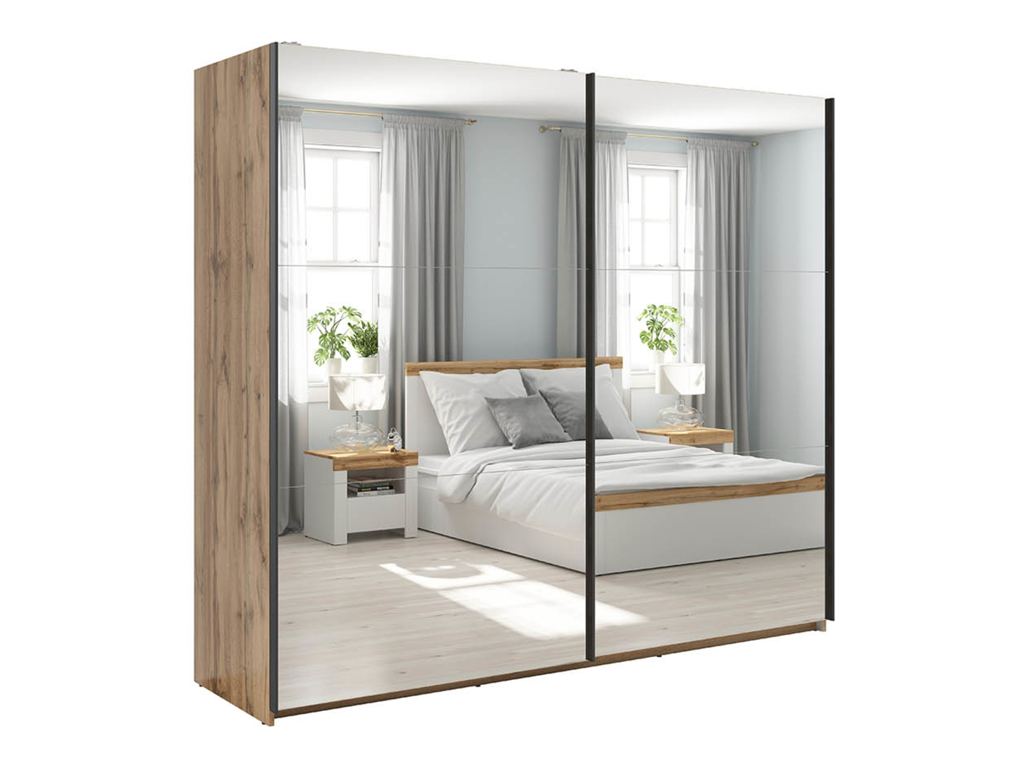 Szafa przesuwna Tetrix 220 cm z lustrem dąb wotan