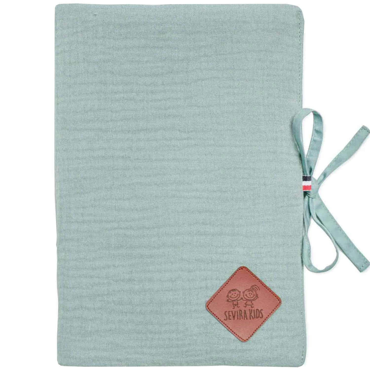 JEANNE - Protège carnet de santé en gaze de coton  Vert de gris
