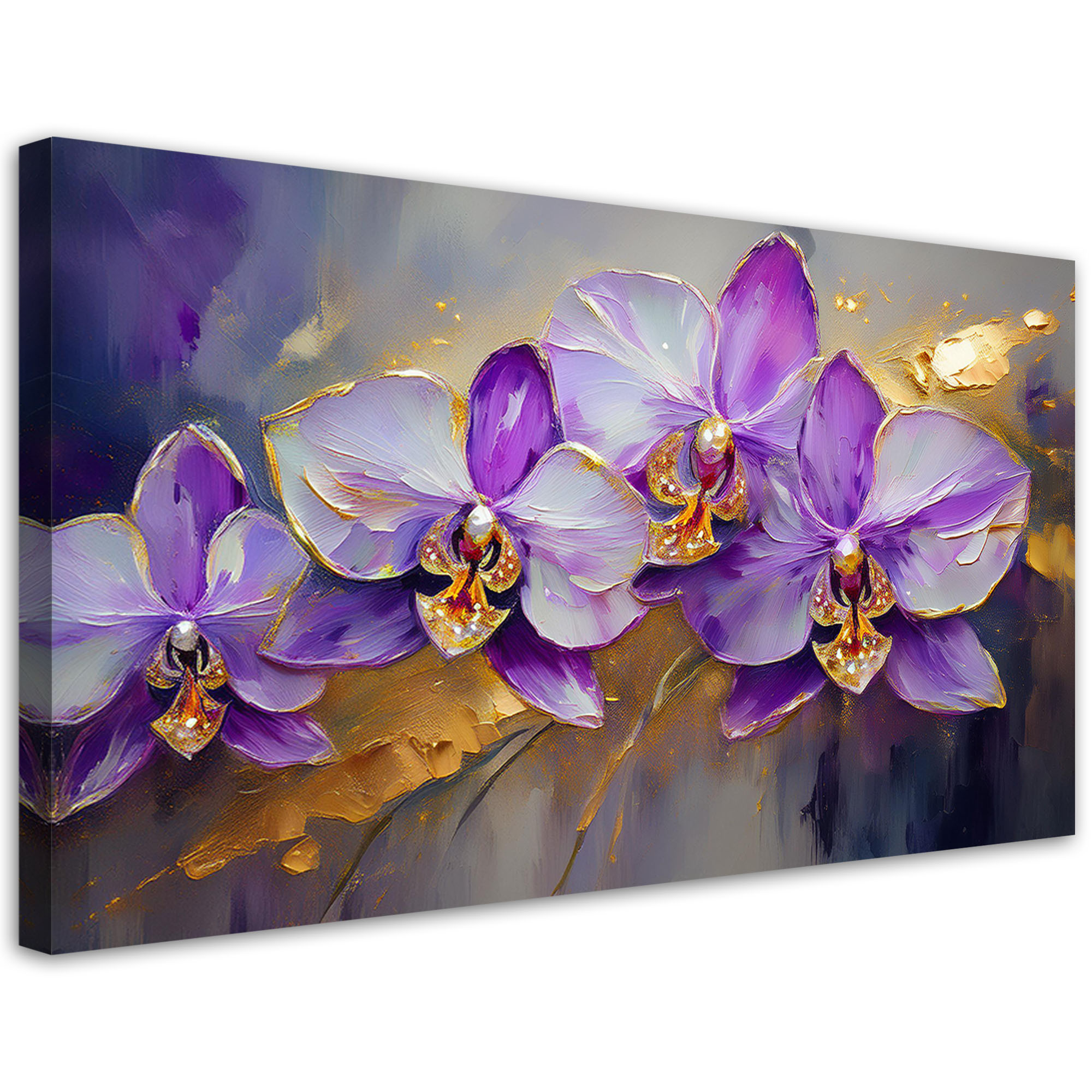 Feeby Obraz na płótnie, Malowane Orchidee Kwiaty Fioletowe 120x60