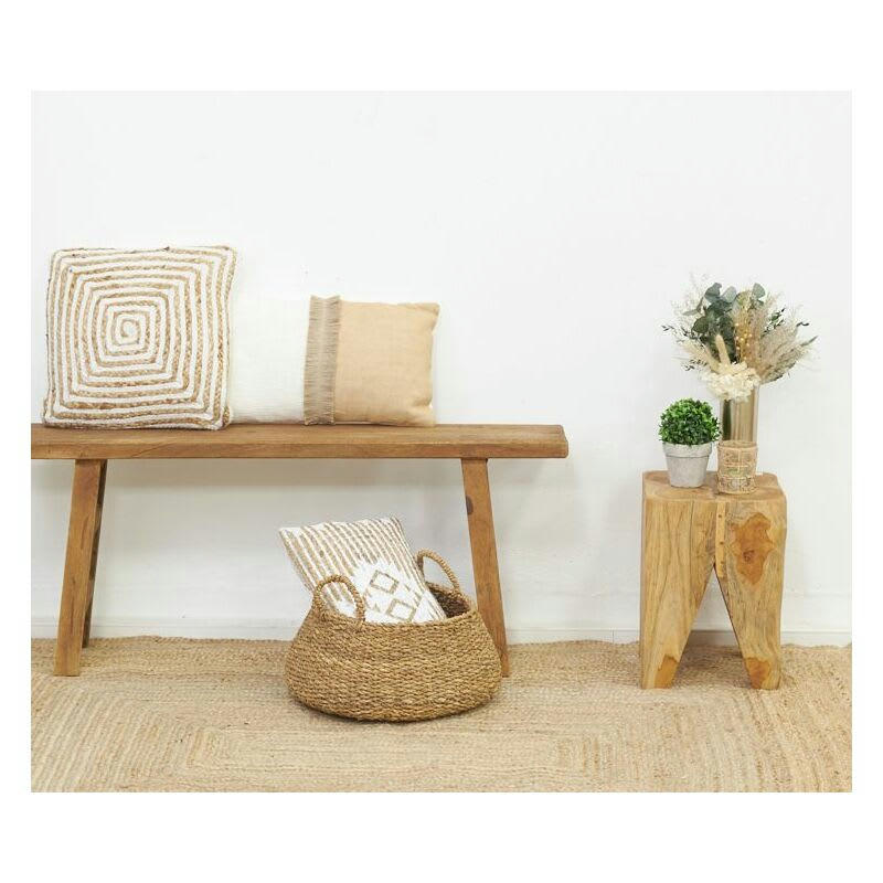 - Coussins à motif en jute et coton (lot de 3) naturel et blanc