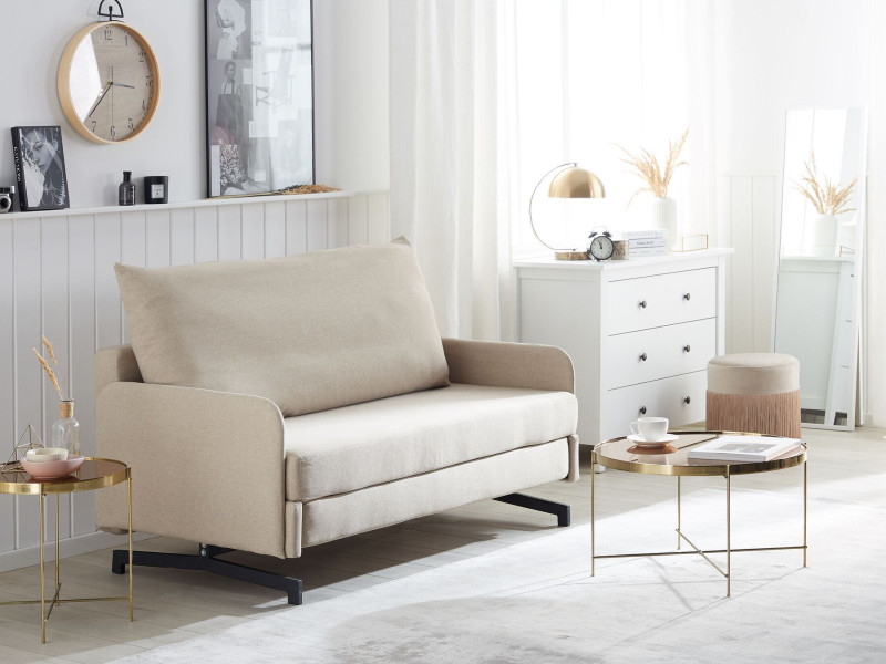 Sofa rozkładana funkcja spania łóżko beżowa