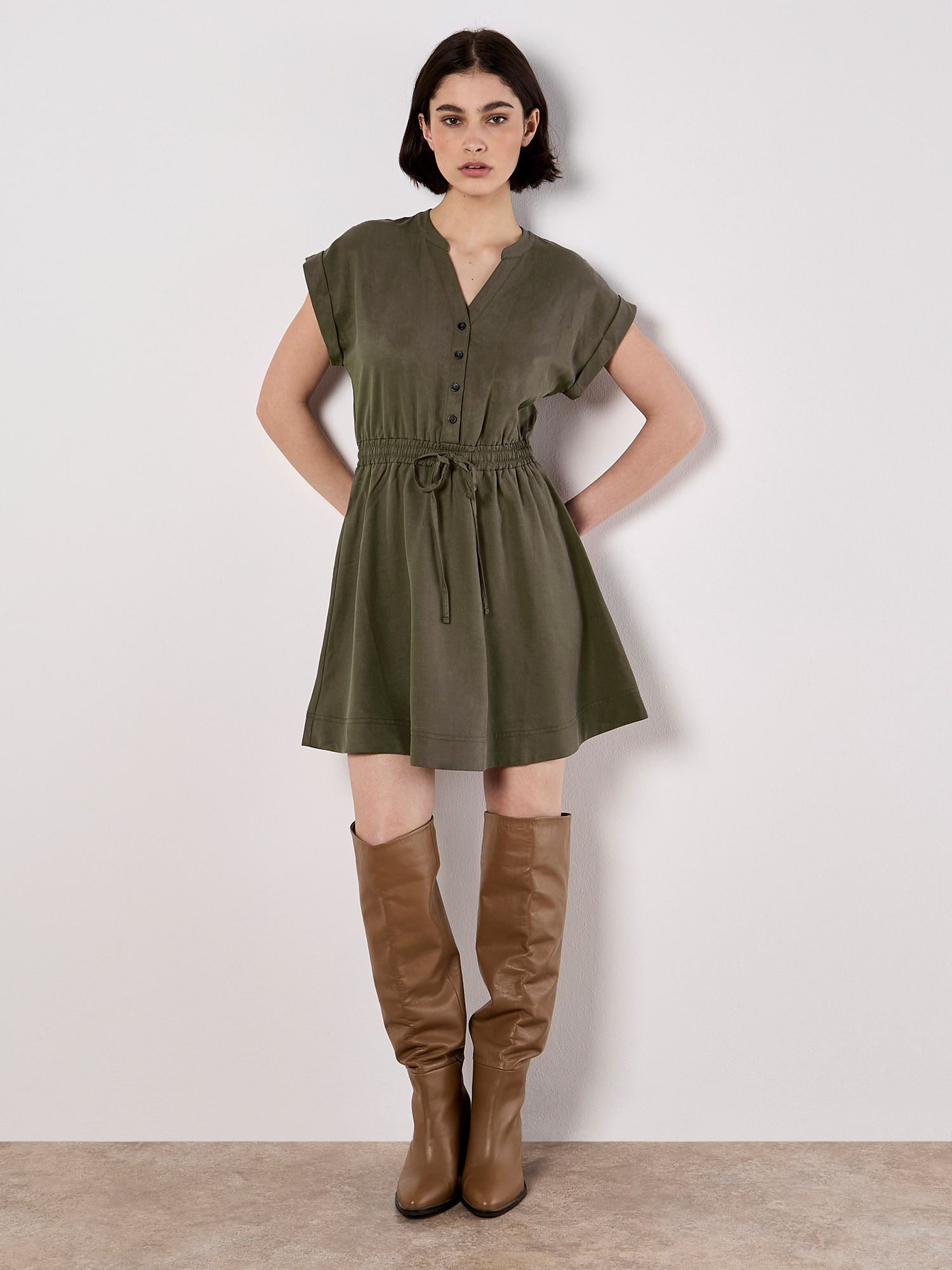 Apricot Button-Down Skater Mini Dress
