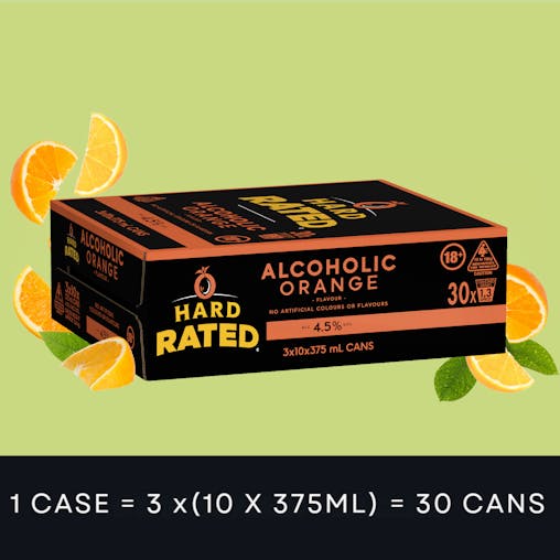 Hard Rated, Orange Flavour, Refreshing Premix Drink, 4.5% ABV, 375mL (Case of 30 Cans)
