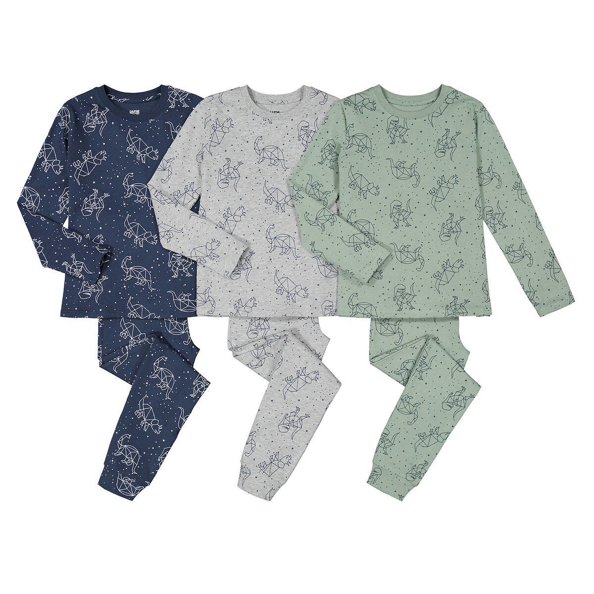 Lot de 3 pyjamas en coton imprimés dinosaures