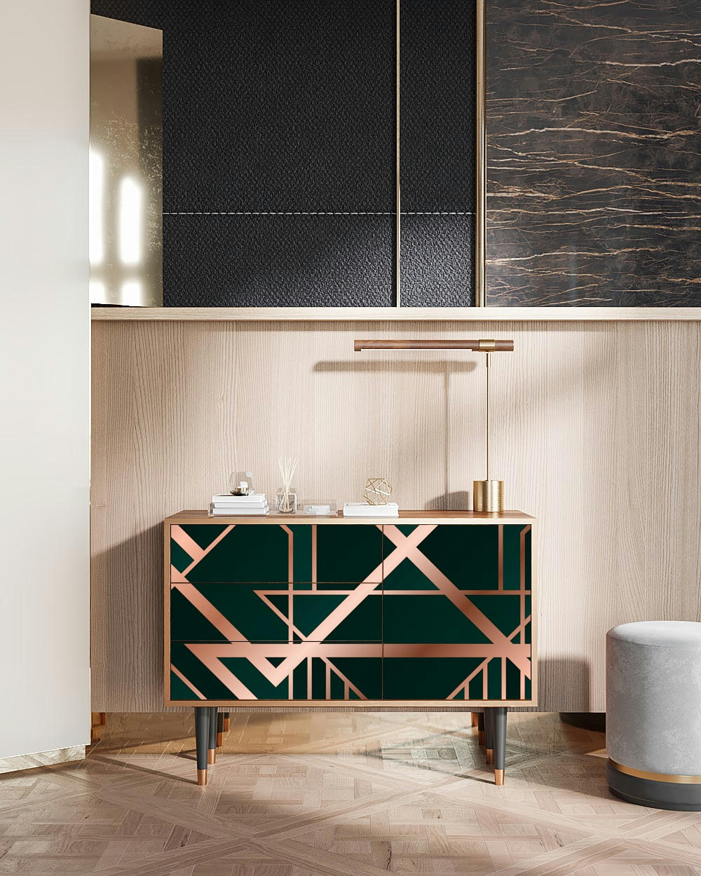 EMERALD GATSBY - Buffet  vert 3 tiroirs et 1 porte L 115 cm