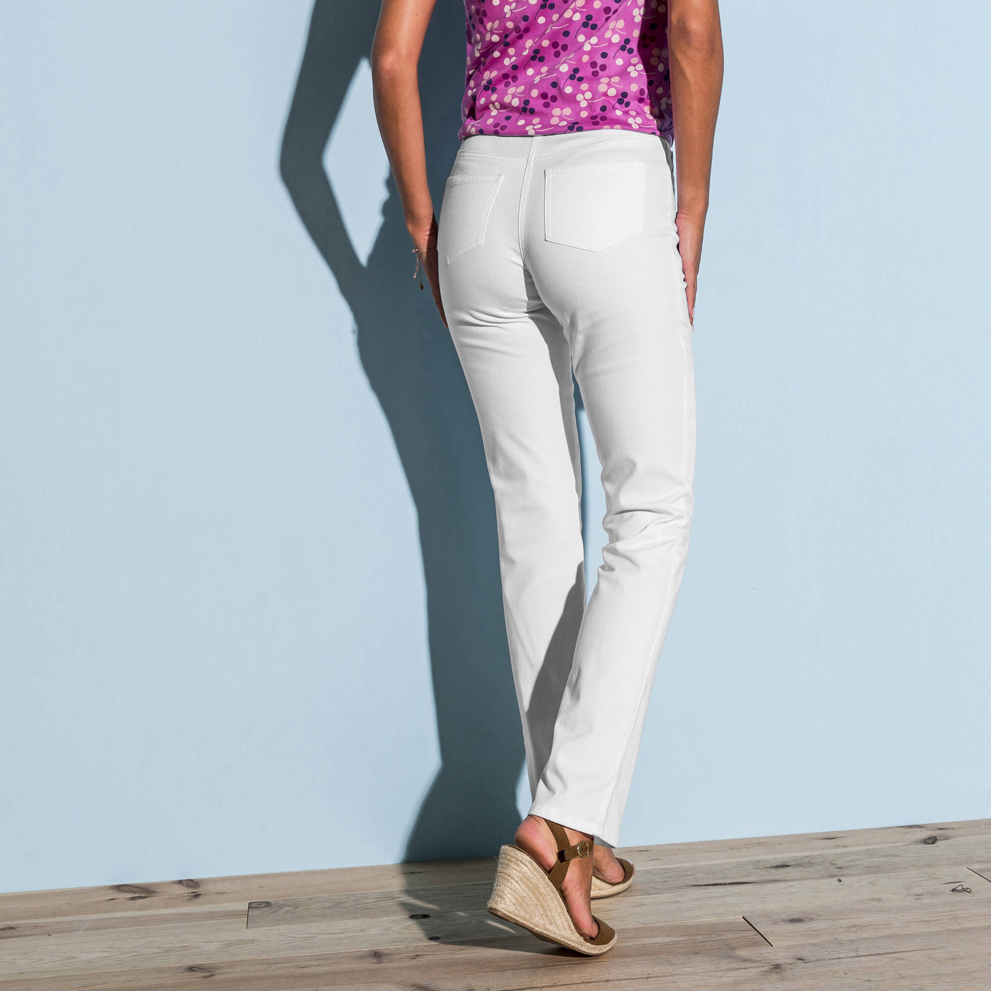 Pantalon effet ventre plat, coton stretch