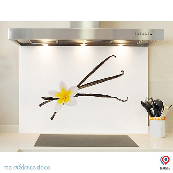 Crédence cuisine fond de hotte fleurs et vanille - Verre trempé - L 90 cm x H 50 cm - MaCrédenceDéco