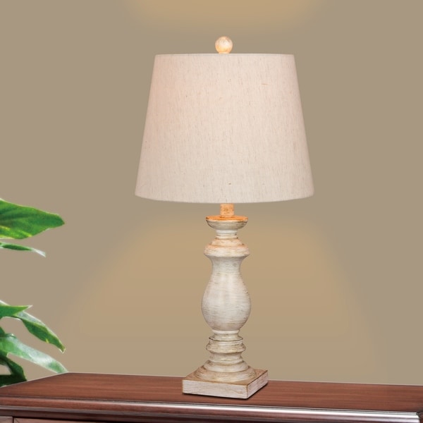 Fangio Lighting's 6233-2PK Pair Of 26 in. Antique Balustrade Column Resin Table Lamps in a Antique White Finish