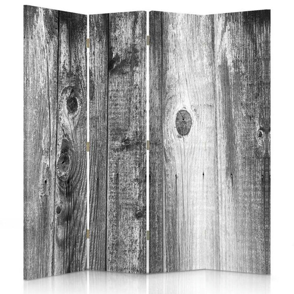 - Paravent - Cloison Black And White Wood 145x180cm (4 volets)