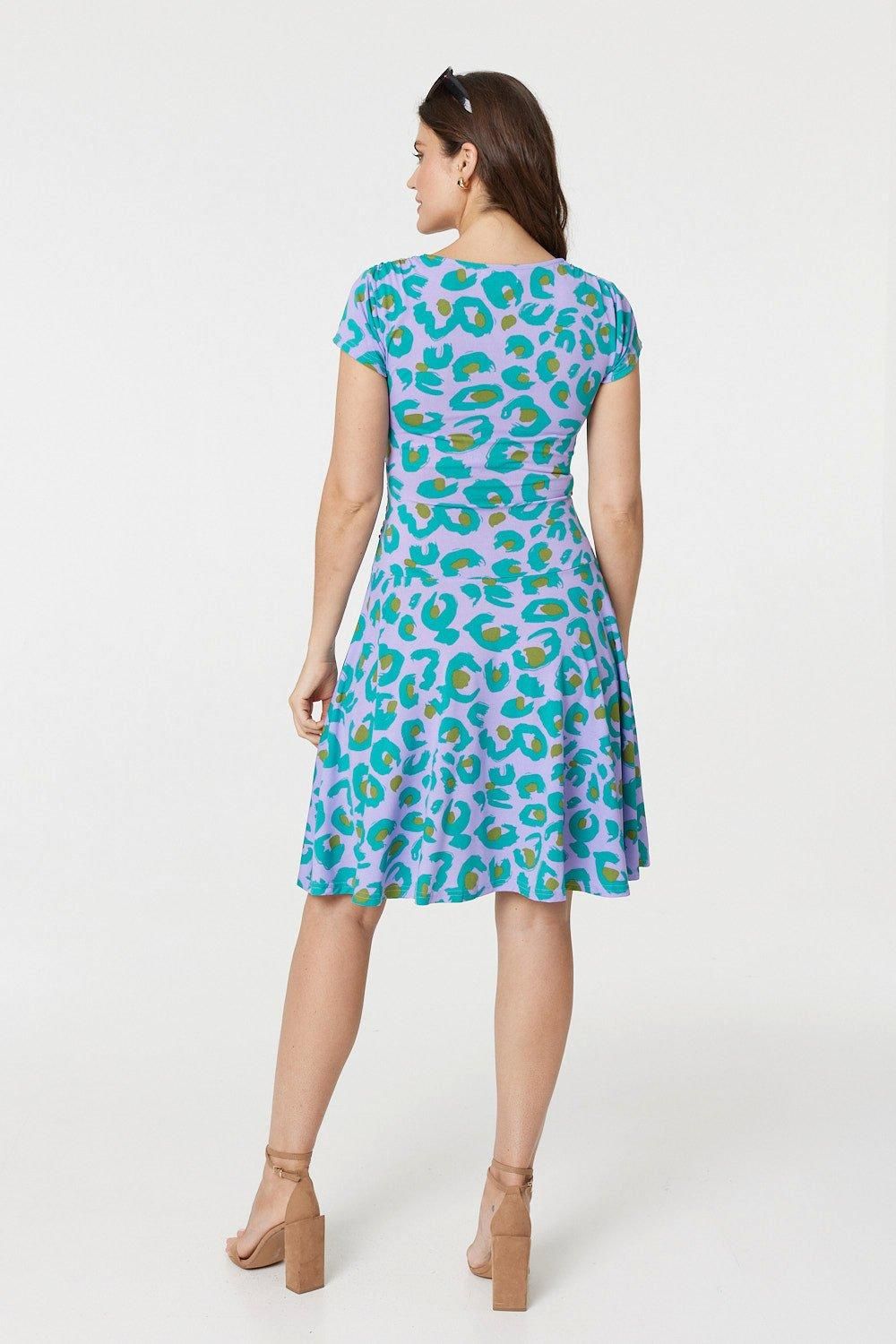 Izabel London Animal Print Ruched Front Jersey Dress