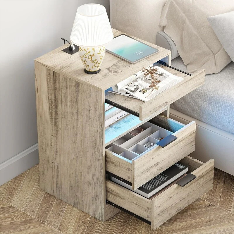 Bedside Table with Charging Station