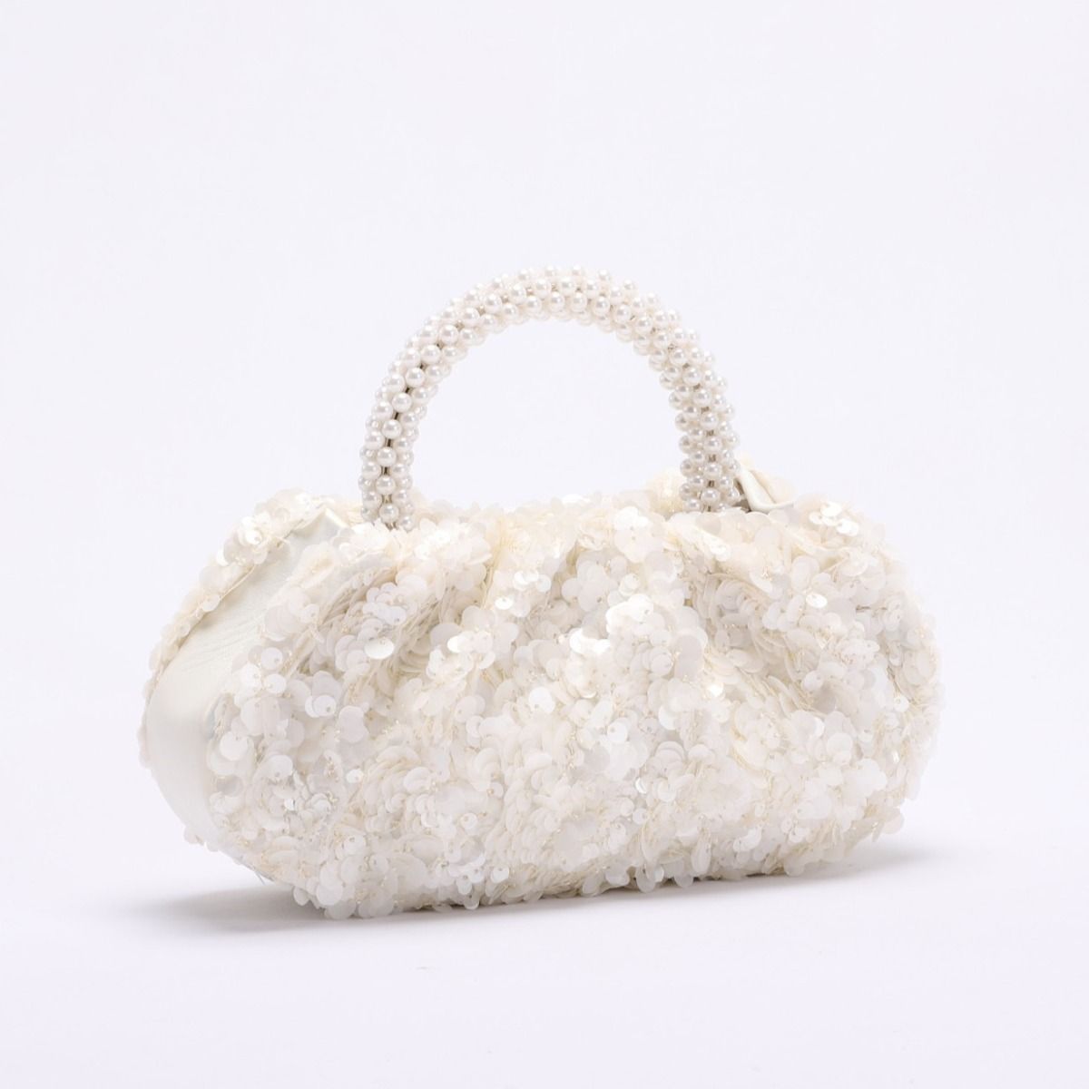 PEACH ACCESSORIES Pearl Handle Sequin Ivory Clutch Bag
