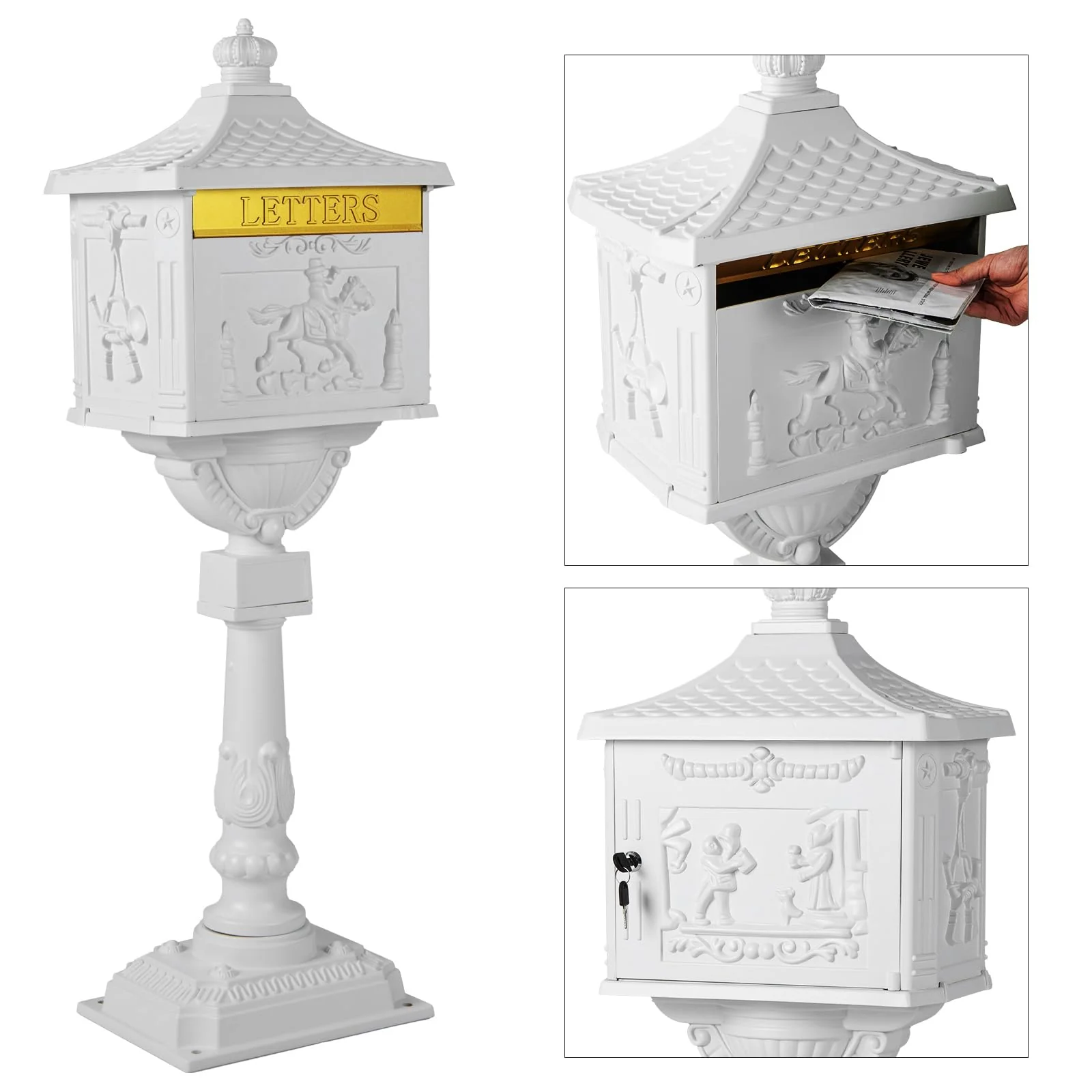 Cast Aluminum Mailbox with Post(White)