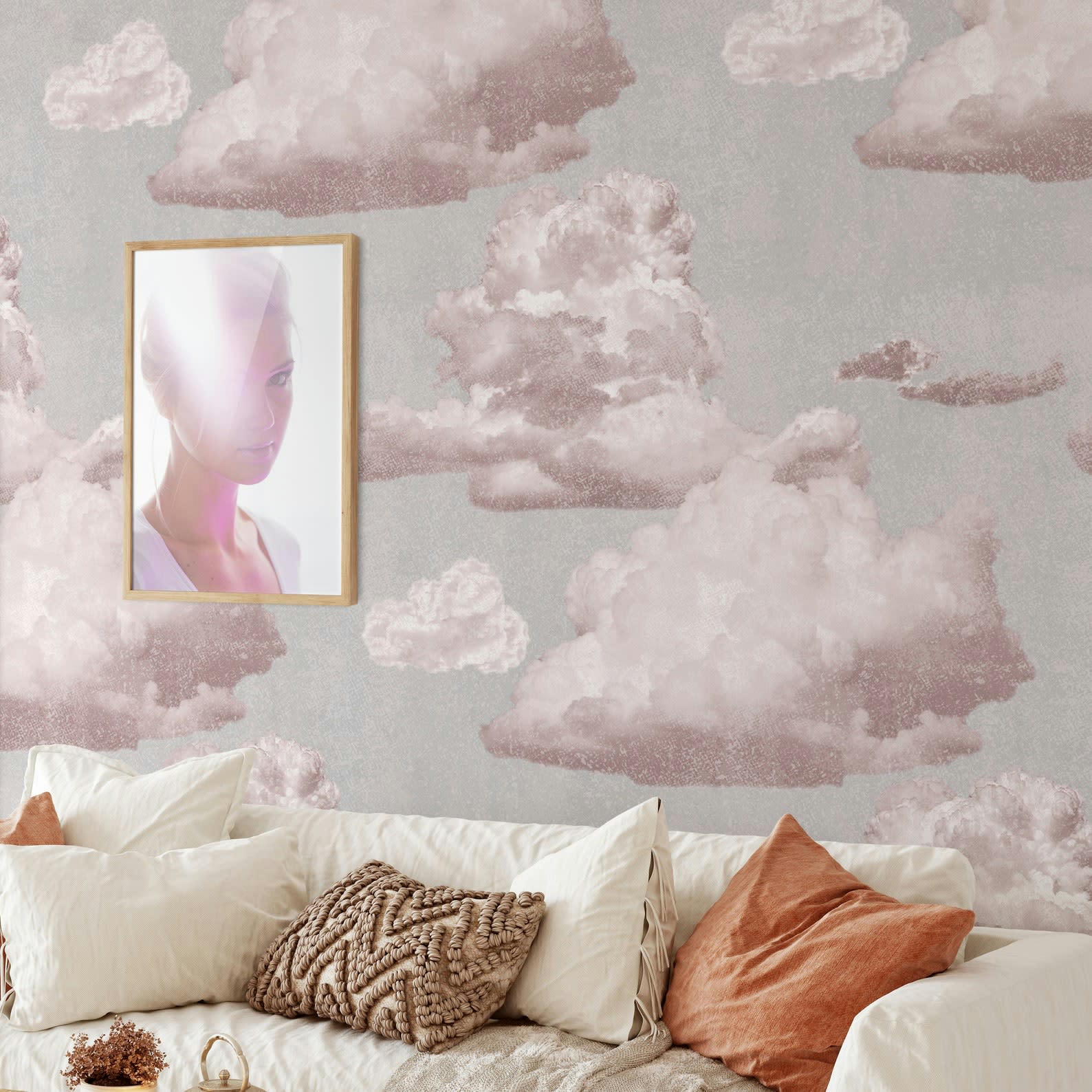 VINTAGE - Papier Peint Nuages Roses 250x200 cm