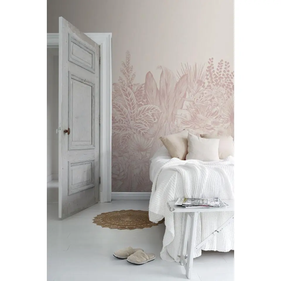 Sanders & Sanders fotobehang palmbladeren roze - 424 x 280 cm