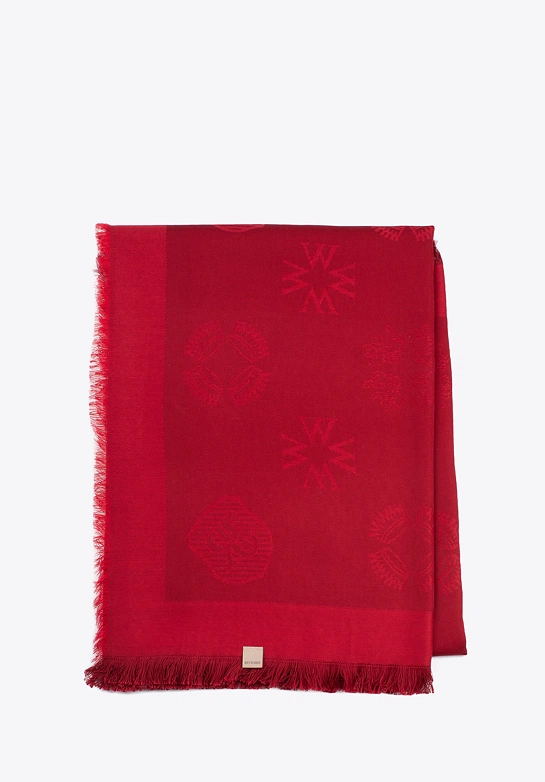 Damska chusta z bambusem tkana w monogram czerwona